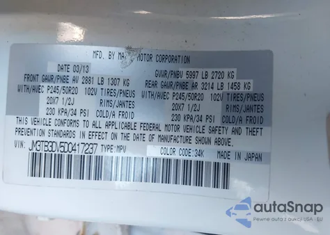 2013 Mazda Cx-9 Grand Touring из США, поврежденный, VIN JM3TB3DV5D0417237